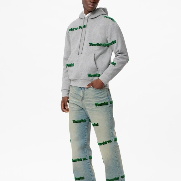 Louis Vuitton Tourist Vs, Purist Tuffetage Large Gray Hoodie with Green Text - Picture 3 of 17